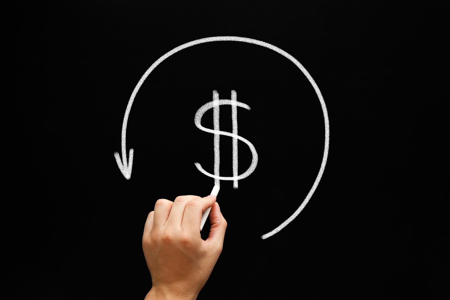 Illustration depicting money returning on a chalkboard